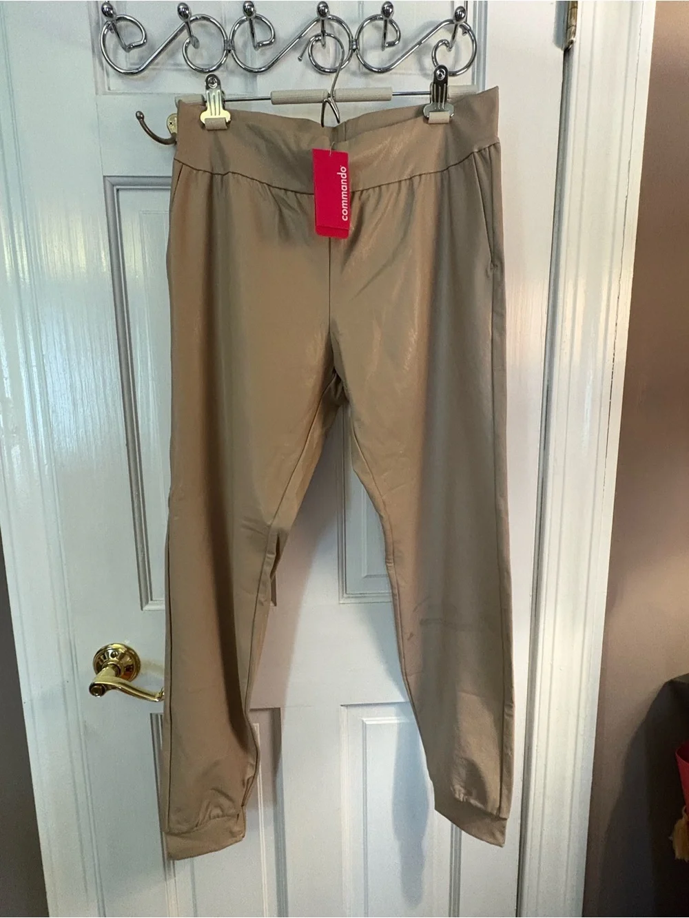 Commando Womens Sand Faux-Leather Jogger Pants- NWT Large